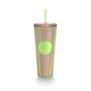 STARBUCKS Milky Island collection Neon Green Lilac 24 oz Pleated Tumbler